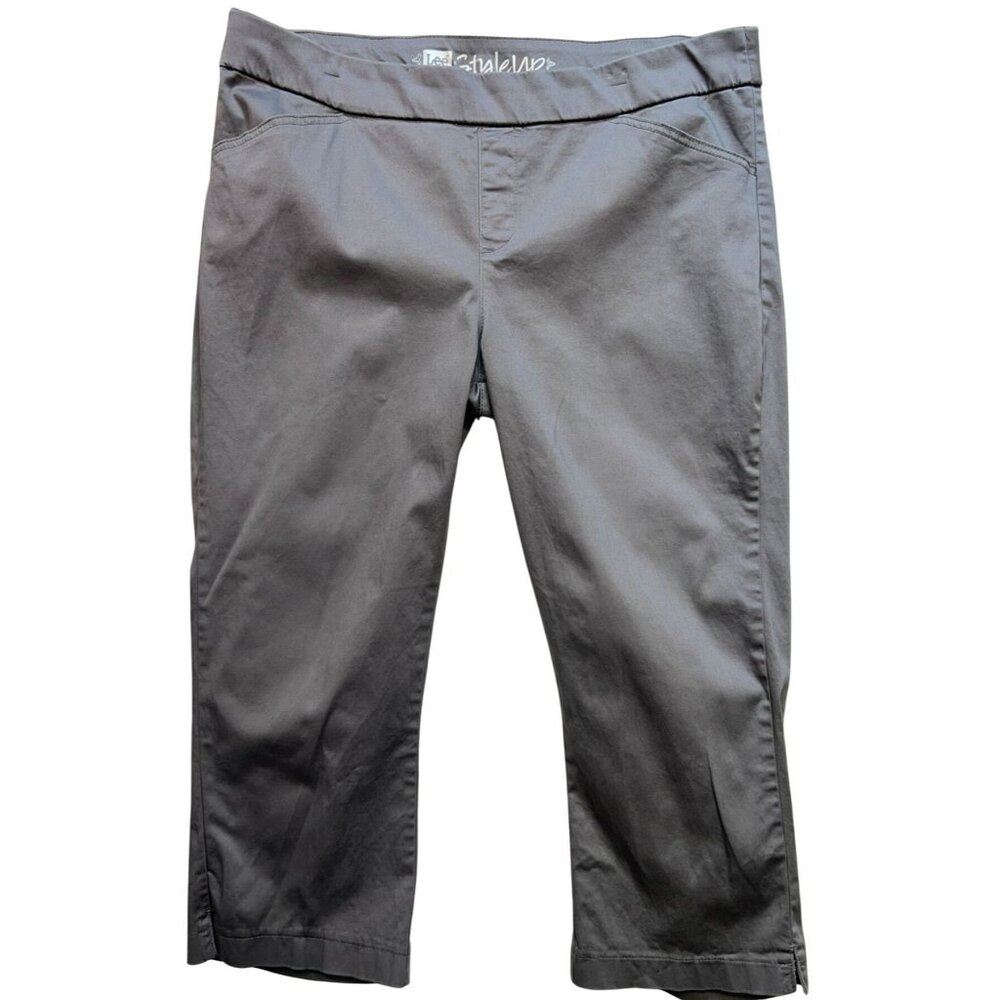 Lee Style Up Women's Cropped Pull On Pants Flat Front Stretch Size 16 M Gray